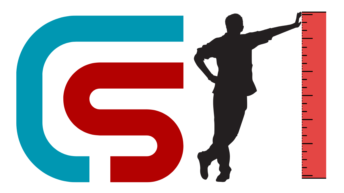 Celebrity Size logo showing a human silhouette beside a height scale representing celebrity height and body measurements